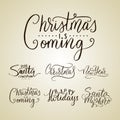 Merry Christmas lettering typography. Handwriting text design with winter handdrawn Royalty Free Stock Photo