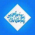 Merry Christmas lettering vector illustration on whita banner with blue background Royalty Free Stock Photo