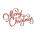 Merry christmas lettering, vector. Red letters with outline on white. Typography for holiday greeting card, poster, banner Royalty Free Stock Photo