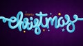 Merry Christmas light blue tinsel lettering and holiday decorations
