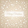 Merry Christmas light brown background with white snowflakes, vector congratulation card