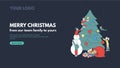 Merry Christmas line art banner design for corporate holiday greetings. Vector web banner concept with people decorating Christmas Royalty Free Stock Photo