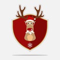 Merry Christmas Logo with reindeer hipster. Cartoon character. Vector.