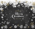 `Merry Christmas` with lots of snowflakes on gray background