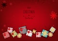 Merry christmas with Lovely gift box on red background