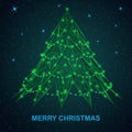 Merry Christmas. A low-poly green Christmas tree against the starry sky. Royalty Free Stock Photo