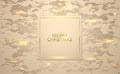 Merry Christmas luxury banner. Golden text on square label frame. Dark geometric golden lights pattern background. Vector Royalty Free Stock Photo