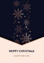 Merry Christmas luxury vector design template with rose gold snowflakes