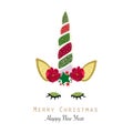 Merry Christmas magical unicorn. Happy new year and Merry Christmas greeting card