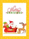 Merry Christmas Major Card with Santa Claus, Elf Royalty Free Stock Photo