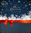 Merry Christmas with many snowflakes with dark blue background.