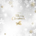 Merry Christmas with many snowflakes on light silver background. Royalty Free Stock Photo