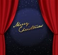 Merry Christmas with many snowflakes on red curtain background Royalty Free Stock Photo