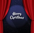 Merry Christmas with many snowflakes on red curtain background. Royalty Free Stock Photo