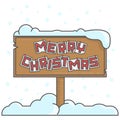 Merry christmas messege board under snow Royalty Free Stock Photo