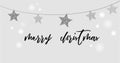 Merry Christmas background with black and silver star garlands