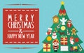 Merry Christmas and Happy New Year greatings concept modern design flat with Christmas tree Royalty Free Stock Photo