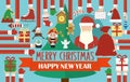 Merry Christmas and Happy New Year greatings concept modern design flat. Christmas tree and santa Claus Royalty Free Stock Photo