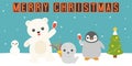 Merry christmas neon light with arctic animals party Royalty Free Stock Photo