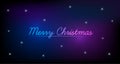 Merry Christmas neon text design on night sky with glowing stars. galaxy background Royalty Free Stock Photo