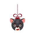 Merry Christmas and new year ball with cute tasmanian devil. Cartoon winter holidays animal bauble.