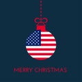 Merry Christmas and new year ball with USA flag. American Flag Christmas Ornament Royalty Free Stock Photo