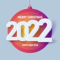 Merry Christmas and New year banner with stylized Christmas ball and volume figures 2022