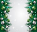 Merry Christmas,New year card and glitter decoration. green and white background with christmas balls. Royalty Free Stock Photo