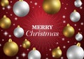 Merry Christmas,New year card and glitter decoration. red background with christmas balls. Royalty Free Stock Photo