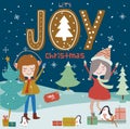 Merry Christmas and New Year card with smiling girls Royalty Free Stock Photo