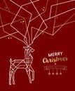 Merry christmas new year deer gold outline deco