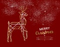 Merry christmas new year deer gold outline deco