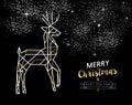 Merry christmas new year deer gold outline deco