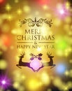 Merry christmas new year deer holly ornament bokeh Royalty Free Stock Photo