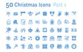 Merry Christmas, new year flat line icons. Gifts, snowflakes, presents, letter to santa claus, decoration, winter angel