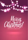 Merry Christmas and New Year Garland Light Design on Pink Red Background.
