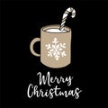 Merry Christmas, New Year greeting card, invitation. Handwritten text. Hand drawn doodle cup of tea or coffee with Royalty Free Stock Photo