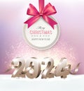 Merry Christmas and New Year Holiday background with a gold 2024