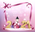 Merry Christmas and New Year Holiday background with 2021 and presents. Vector Royalty Free Stock Photo