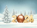 Merry Christmas and New Year Holiday landscape background with a 2024 Royalty Free Stock Photo