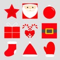 Merry Christmas new year icon set. Star, Santa Claus, ball toy, gift box, candy cane with bow, golden belt, red sock, hat, mitten Royalty Free Stock Photo