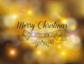 Merry christmas new year label ornament gold bokeh Royalty Free Stock Photo