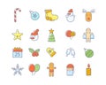 Merry christmas, New Year line winter decoration icons symbols.