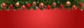 Merry Christmas. New Year\'s banner made from decorations of balls and fir branches. 3D rendering