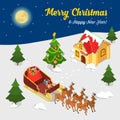 Merry Christmas New Year Santa village house flat isometric 3d Royalty Free Stock Photo