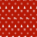 Merry Christmas New Year seamless pattern with snowflakes christmas tree deer. Holiday trendy background. Xmas winter Royalty Free Stock Photo