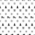 Merry Christmas New Year seamless pattern with snowflakes christmas tree deer. Holiday trendy background. Xmas winter Royalty Free Stock Photo