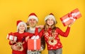 Merry Christmas. new year shopping. time for presents. happy family celebrate xmas. small girls exchange gifts with Royalty Free Stock Photo