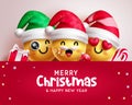 Merry christmas and new year text vector template. Christmas emojis and emoticons