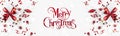Merry Christmas and New Year text on white background with gift boxes, ribbons, red decoration, bokeh, sparkles and confetti. Xmas Royalty Free Stock Photo